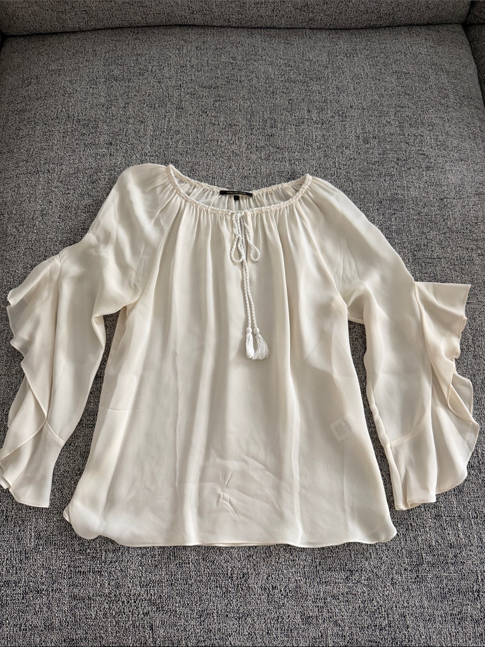 Kobi Halperin Cream Ruffle-Sleeve Peasant Top